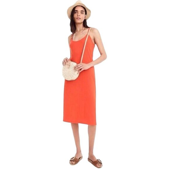 J Crew Medium Dress Strappy Knit Midi Vibrant Orange Spaghetti Strap Sun 107‎ - Picture 3 of 16